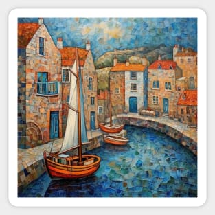 Mousehole Mosaic Folk Art Scene Sticker